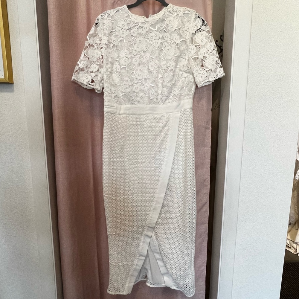 New Taue Decadence Tall white Tea length dress